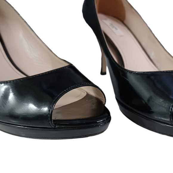 PRADA Black Vernice Patent Leather Peep Toe Heels Stilletos w Platforms … - Picture 9 of 13